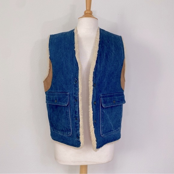 Vintage Polo Ralph Lauren Men's Denim Suede Sherpa Sleeveless Vest Jacket Size M